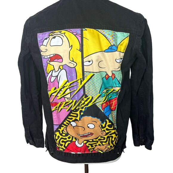 Nickelodeon Hey Arnold Denim Jean Trucker Jacket 90s Cartoon Black Mens S Small - Picture 4 of 6